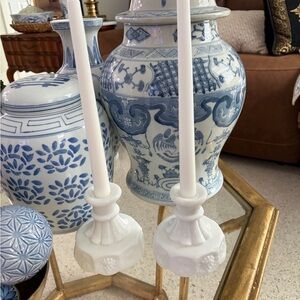 White Milk Glass Candlestick Pair by Home Accents